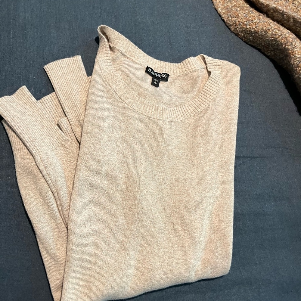 Express Women's Beige Crewneck Sweater